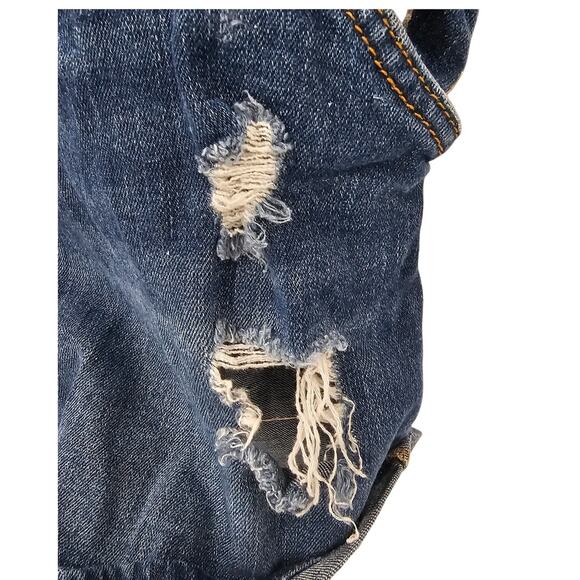 Indigo Blue Distressed Denim Overalls Womens Size Large L - Picture 2 of 8